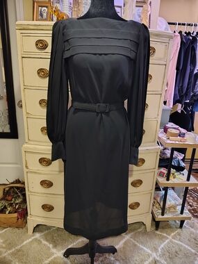 Vintage Leslie Fay Black Midi Dress ILGWU Union Made USA — Size 8